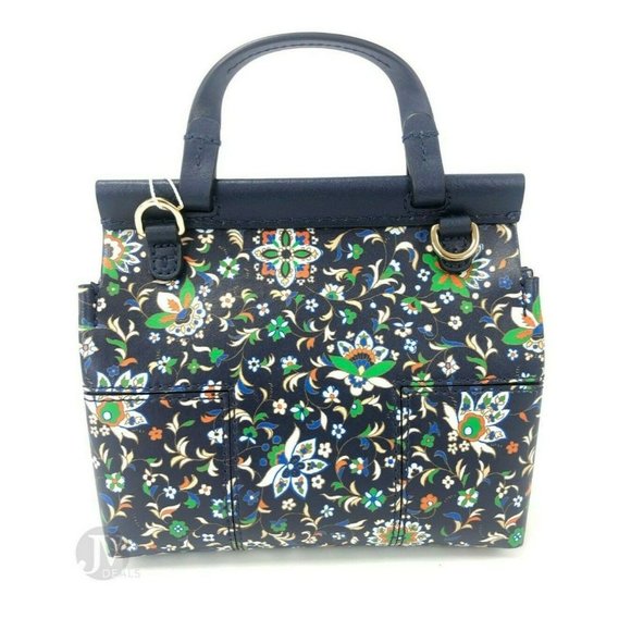 NEW Tory Burch Block Navy Soleil Floral Leather Mini Satchel Crossbody Bag - Picture 5 of 14
